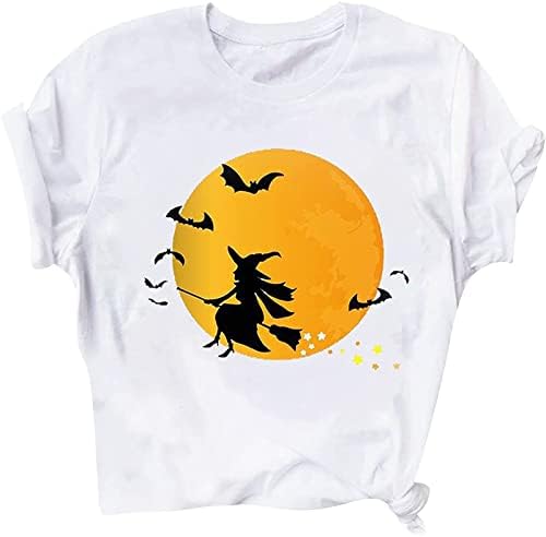 MRGIINRI Mutlu Cadılar Bayramı Gömlek Kadınlar için Komik Mektup baskı t-shirt Rahat Kısa Kollu Yuvarlak Boyun Gevşek Fit