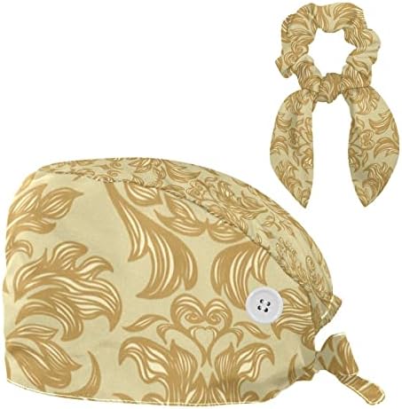 Ayarlanabilir Çalışma Kap Düğmeleri ile Dikişsiz Vintage Altın Çiçek Kabarık Şapka Elastik Bandaj Kravat Geri