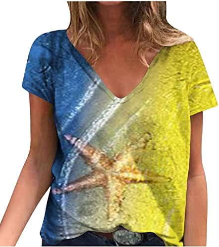 Bayan Üstleri Şık Rahat Moda V Yaka Gömlek Kısa Kollu Çiçek Baskı Bluz Gevşek Fit Üst 2023 Yaz Bluz Tee