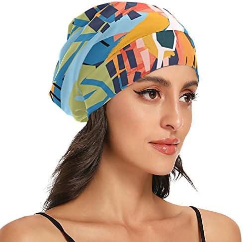 Kafatası Kap Uyku Kap Çalışma Şapka Bonnet Beanies Kadınlar için Tropikal Yapraklar Soyut Resim Uyku Kap Çalışma Şapka Saç