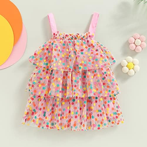 Toddler Bebek Kız Polka Dot 3 Katmanlı Tül Tutu Elbise Kabarık Prenses doğum günü elbiseleri yaz giysileri