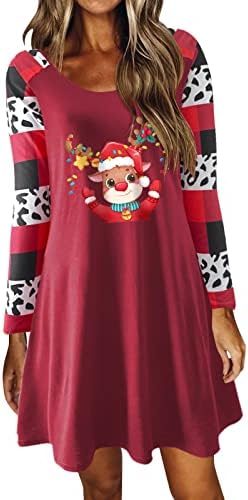 Noel Elbiseler Kadınlar için Uzun Kollu V Boyun cam kırmızı şarap şişesi bir çizgi elbise Artı Boyutu Seksi Akşam Kokteyl