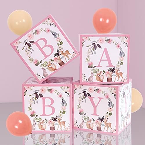 Woodland Bebek Duş Kutuları 1st Doğum Günü Partisi Süslemeleri Pembe Çiçek Tema Onun bir Bebek Kız Parti Balonlar Kutuları