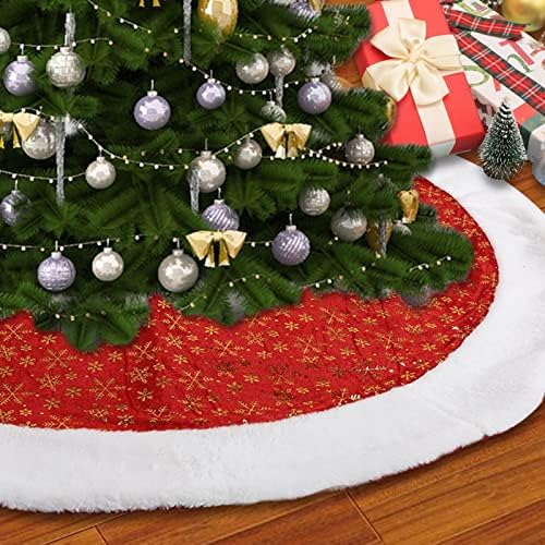 WXHJM 48 İnç Noel Ağacı Etek, kırmızı Yapay Kürk Noel Ağacı Etekler ile Peluş Sınır için Noel Tatil Ev Partisi Süslemeleri