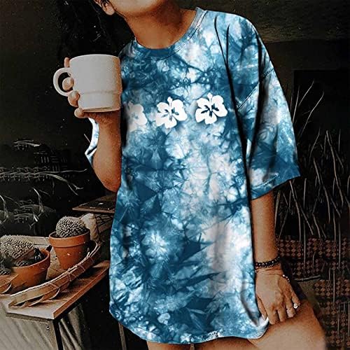 Üst gömlek genç kız kısa kollu pamuk grafik gevşek Fit salonu Vintage batik Tee FT