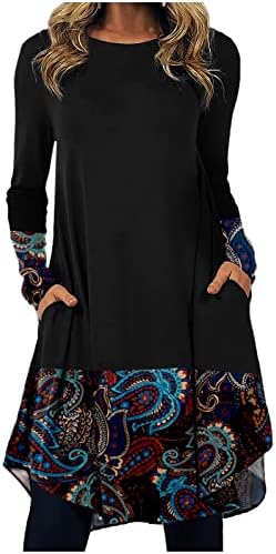 NOKMOPO Uzun Elbiseler Kadınlar için Moda Rahat Baskılı Yuvarlak Boyun Kazak Gevşek Uzun Kollu Elbise
