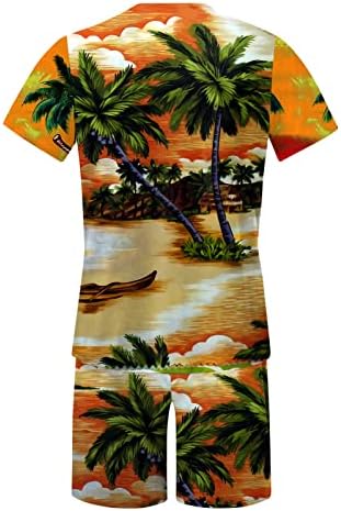 Erkekler İlkbahar Yaz Kıyafeti Plaj Kısa Kollu Baskılı Gömlek Kısa Takım Elbise 2 Parça Gömlek Pantolon Takım Elbise Takım