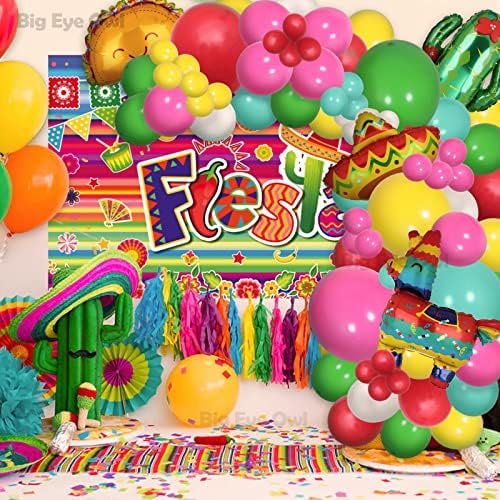 154 Adet Meksika Fiesta Balon Kemer Garland Kiti Parti Süslemeleri Kaktüs Lama Folyo Balonlar Parti Süslemeleri Karnaval