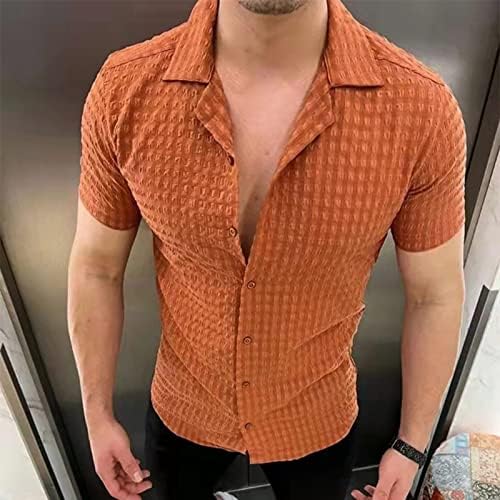 Bmısegm Yaz Büyük Boy T Shirt Erkekler ıçin Erkek Moda Rahat Düz Renk Düğmesi Yaka Gömlek Kısa Kollu Casual Düğme