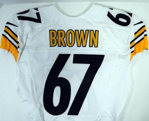 2013 Pittsburgh Steelers Brown 67 Oyunu Verilen Beyaz Forma 46 DP21143 - İmzasız NFL Oyunu Kullanılmış Formalar