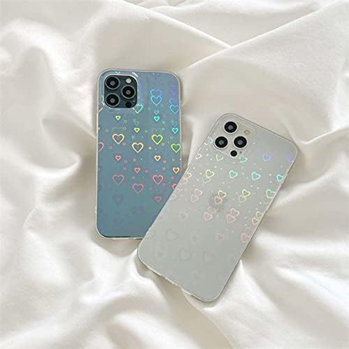 Fycyko iPhone 12 ile Uyumlu iPhone 12 Pro Kılıf Şeffaf Glitter Holografik Kalp Desenli Kadın Kızlar için Moda Yumuşak Esnek