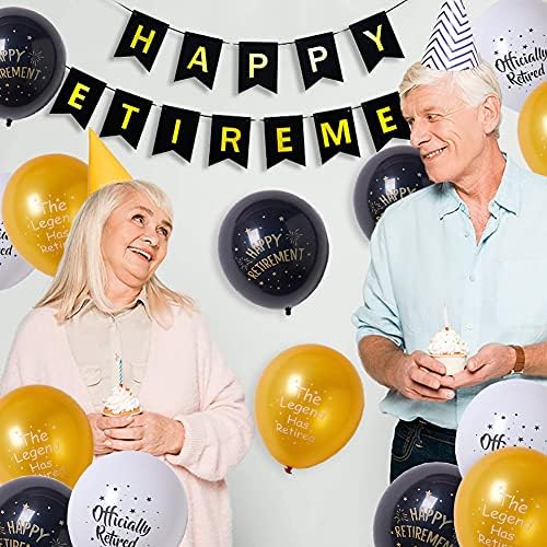 SUNBEAUTY 18 Pcs Mutlu Emeklilik Balonlar İle Desen 12 İnç Siyah Altın ve Beyaz Emeklilik Lateks Balonlar için Emeklilik