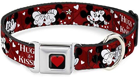 Tokalı Köpek Tasması Emniyet Kemeri Tokası Mickey Minnie Sarılmalar Öpücükler Pozlar Kırmızılar Beyaz, Çok Renkli, 1,5 Geniş-16-23