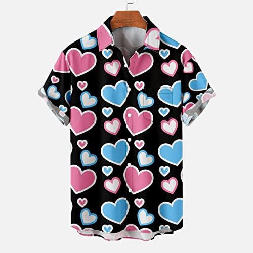 Sevgililer Günü erkek Hawaii Gömlek Kısa Kollu Cep Düğmesi Aşağı Aloha Plaj Gömlek Baskı Düğmesi Bowling Gömlek