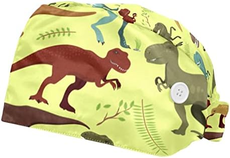 2 Adet Çalışma Kapağı Düğme ile Uzun Saç Ter Bandı At Kuyruğu Tutucu Kravat Geri Hemşire Şapka, Retro Orman Dinozor Desen