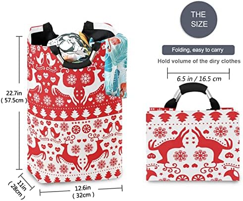 vısesunny Büyük Kapasiteli çamaşır sepeti Sepeti Christmasred Ren Geyiği Halk Suya Dayanıklı Oxford kıyafet depolama Sepetleri