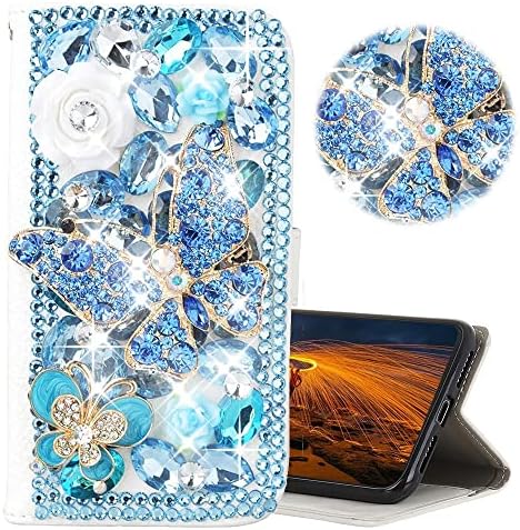 LUZıUN Glitter Cüzdan Telefon Kılıfı Uyumlu Samsung Galaxy S22 Ultra-3D Lüks Parlak Bling Kapak Ekran Koruyucu (2 Paket)