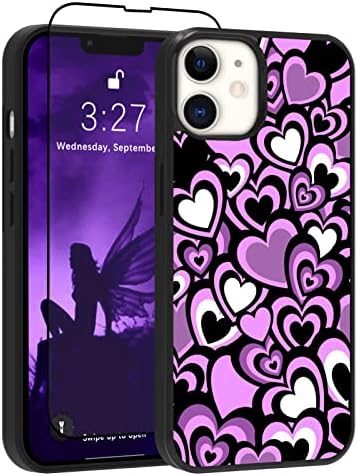 OOK Tasarımlar iPhone 11 Kılıf için Sevimli Mor Aşk Kalp Tasarım Sert PC + Yumuşak TPU Tampon Kaymaz Ultra İnce Kapak Darbeye