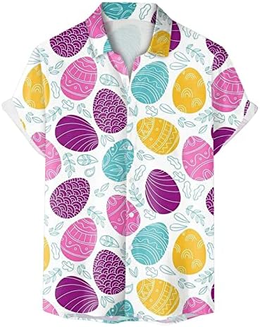 FLOSHO Paskalya Gömlek Erkekler için, erkek Paskalya Gömlek Yumurta Tavşan Baskı havai gömleği Erkekler için Plaj Bluz Tops