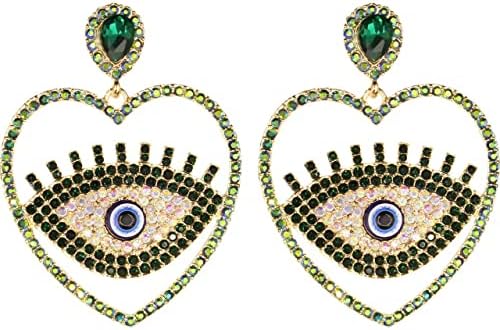 Enrwın Avusturyalı Kristal Nazar Damla Dangle Küpe Kalp şeklinde Soyut Gözler Hoop Küpe Kadınlar Kızlar için