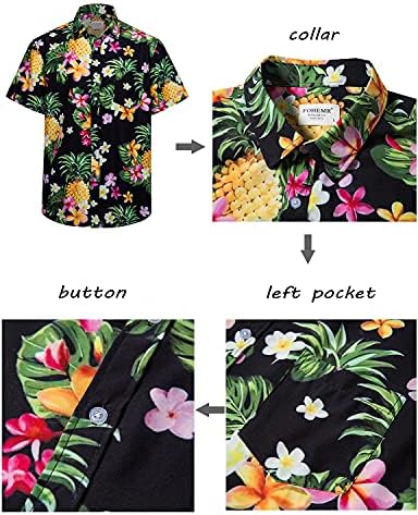 fohemr Erkek havai gömleği ve Kısa Plaj Seti Maç Tropikal Ananas / Flamingo Desen Kıyafetler Kısa Kollu Kısa 2 ADET