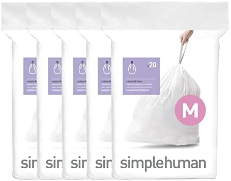 simplehumanCode M Odorsorb Özel Fit İpli Dispenser Paketlerinde Koku Emici Çöp Torbaları, 60 Adet, 45 Litre / 12 Galon ve