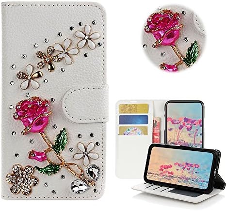 STENES Galaxy S9 Artı Kılıf-3D El Yapımı Gül Çiçekler Çiçek Cüzdan Kart Yuvaları Fold Deri Kapak Kılıf Kelebek Toz Fiş,ekran