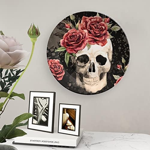 Suluboya Kafatası ve Güller Seramik Dekoratif Plaka Ekran Standı ile Asılı Özelleştirilmiş Yıldönümü Düğün Şenlikli Hediyeler