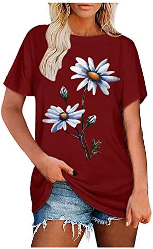 Büyük boy Tişörtleri Gömlek Kadınlar için, Papatya Çiçek Grafik Tees Kısa Kollu İlham Gömlek Yaz Casual Tops