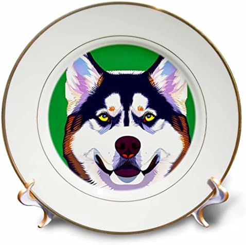 Yeşil üzerine 3dRose Keyifli Sibirya Husky Köpek Portresi. Dijital Sanat Hediye Tabakları (cp-376171-1)