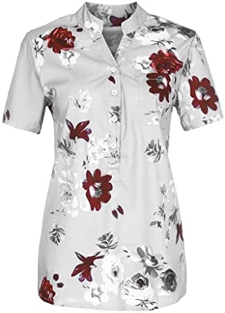 DGQPLPD Bayan Kısa Kollu Bluzlar Gömme Bluzlar Moda T-Shirt Çiçek Baskı Gömlek Casual Tees Tişörtü