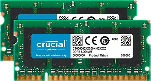 Önemli 2 GB Kiti (1GBx2) DDR2 667 MHz (PC2-5300) CL5 SODIMM 200-Pin Dizüstü Bellek Modülleri CT2KIT12864AC667