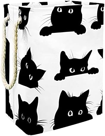 Komik Kedi Dikdörtgen Çamaşır Sepetleri-Kolay Taşıma ile Büyük Giysi Sepetleri Giysi Oyuncaklar için Genişletilmiş Kolları