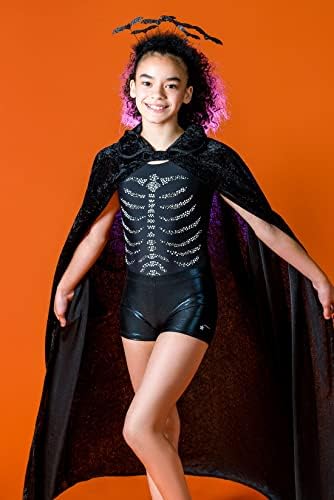 Destira kızın Kristal Göğüs Kafesi Jimnastik Leotard, Siyah ve Gümüş İskelet Tarzı Cadılar Bayramı için, süper Yumuşak Kumaş
