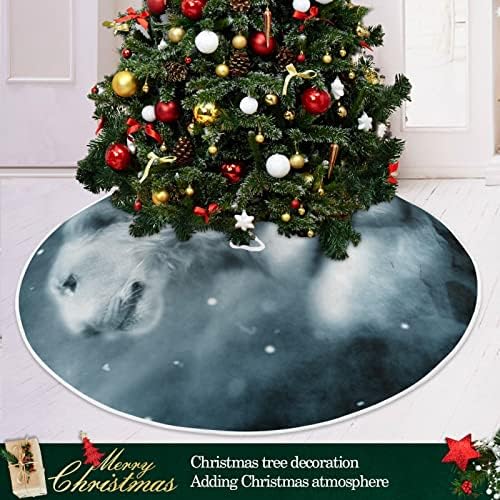 Oarencol Beyaz Aslan Hayvan Karlı Noel Ağacı Etek 36 inç Noel Tatil Parti Ağacı Mat Süslemeleri