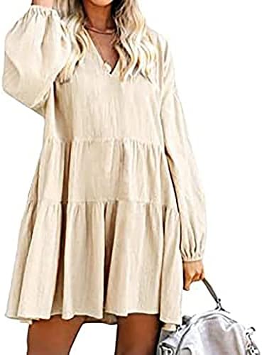 NOKMOPO kadın Resmi Elbiseler WomenTemperament Rahat Düz Renk Uzun Kollu V Boyun Elbise Parti Maxi Elbise