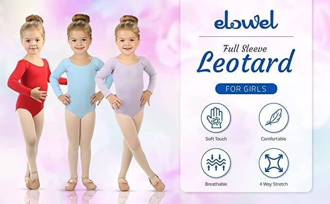 Elowel Jimnastik Mayoları Kızlar için-Uzun Kollu ve Scoop Boyun Leotard Kızlar için Dans