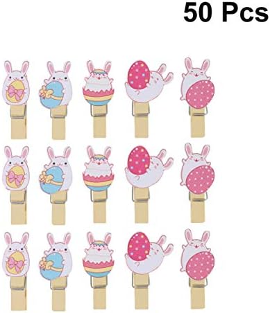 NUOBESTY 50 adet Mini Clothespin Tavşan Karikatür Giysi Zanaat Klipleri Resimleri Fotoğraf Notları Süs Dekorasyon