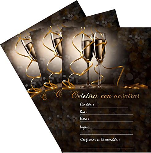 25 Celebra Con Nosotros 5x7 Siyah Şampanya Parti Davetiyeleri Kiti ile Altın Metalik Kalem ve Zarflar (İspanyolca / En Espanol)
