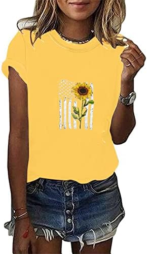 Gençler Salonu Üstleri Kısa Kollu Bluzlar Gömlek Ekip Boyun Spandex Amerikan Yıldız Ayçiçeği Çiçek Grafik Üstleri VP