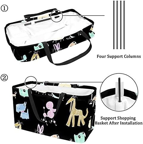 Elle Çizilmiş Aptal Beyaz Çizgi Köpek Desen Kullanımlık alışveriş çantası Katlanabilir Yardımcı Tote Çanta Katlanır çamaşır