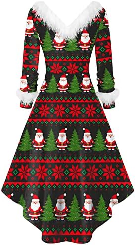 Kış Noel Elbiseler Kadınlar için 2022 Soğuk Omuz Bulanık V Boyun Parti Elbise Yüksek Düşük Vintage Elbise Noel askı elbise