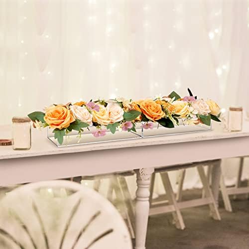 Adafruit 17 İnç şeffaf akrilik çiçek vazo dikdörtgen çiçek Centerpiece yemek masası için düşük döşeme Ev dekor veya düğün