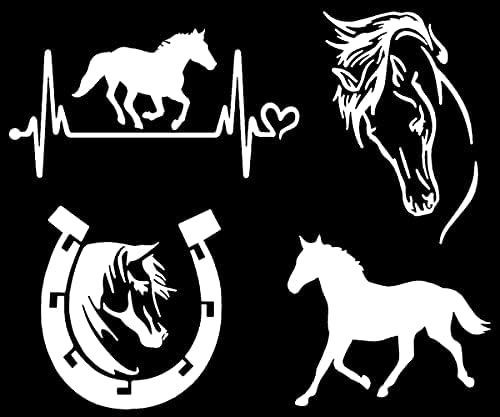 At Çıkartması 4 Paket: At kalp atışı, at nalı, At Dörtnala, Detaylı At Kafası (Beyaz, Küçük ~3.5)