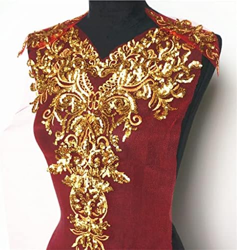 PDGJG 1 Takım Altın Payetli Aplikler Örgü Apolet Nakış Dantel Kumaş Düğün Elbise için Yama Dikmek DIY Dekorasyon (Renk :