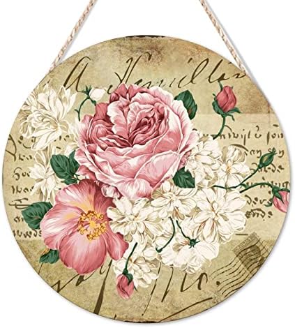 Hoş geldin yazısı Vintage Fransız Gül Çiçek Yuvarlak Ahşap Işareti Retro Gazete Müzik Notası Pozitif Duvar Plak Yaz Çiçek