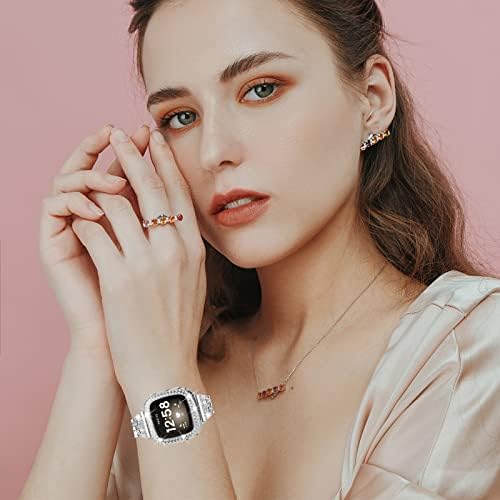 JOYOZY Kadın Kızlar İnce Şık Bantları Fitbit Sense & Fitbit Versa ile Uyumlu 3, paslanmaz Çelik Takı Rhinestone Şık Yedek