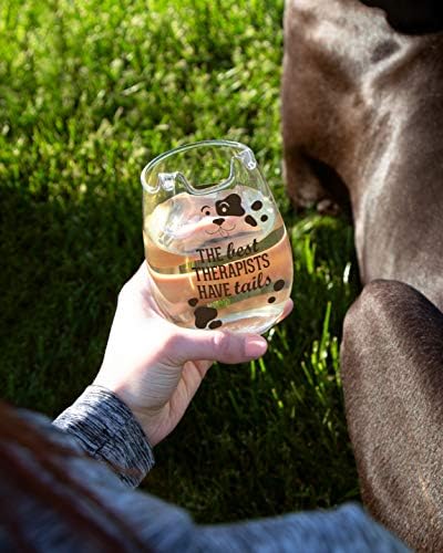 Pavilion Hediye Şirketi En İyi Terapistlerin Kuyrukları Var-18 Oz Komik Köpek Aşığı Sapsız şarap bardağı Elle Çekilmiş Kulaklı,