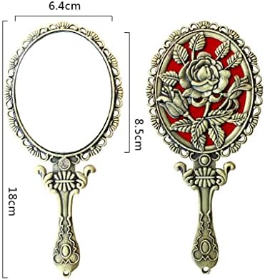 WALNUTA Kolu Ayna Bronz Metal Avrupa Mahkemesi Retro El makyaj aynası El Küçük Ayna (Renk : A, boyut: 18 * 6.4 cm)