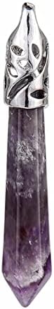 KOFORD Popüler Gümüş Kaplama Reiki Şifa Sarkaç Doğal Taş Ametist Mor Kuvars Kolye Kadın Kolye moda takı 1 Adet